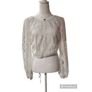 Trendy J's Women's Large Long Sleeve ‎ White Lace Top